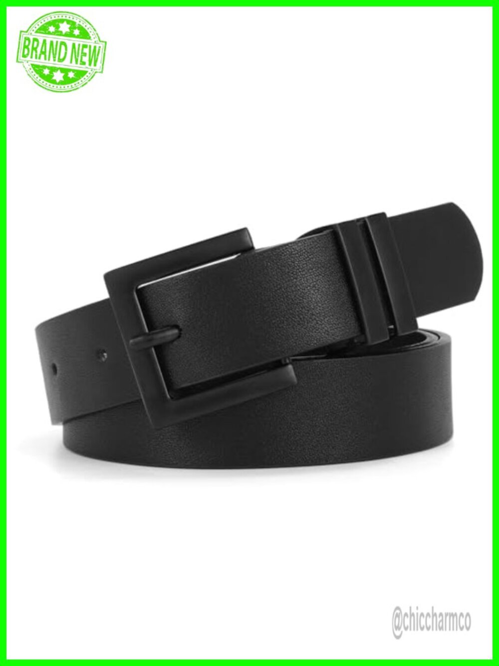 Women's PU Leather Belt Square Gold Buckle Jeans Pants Dresses